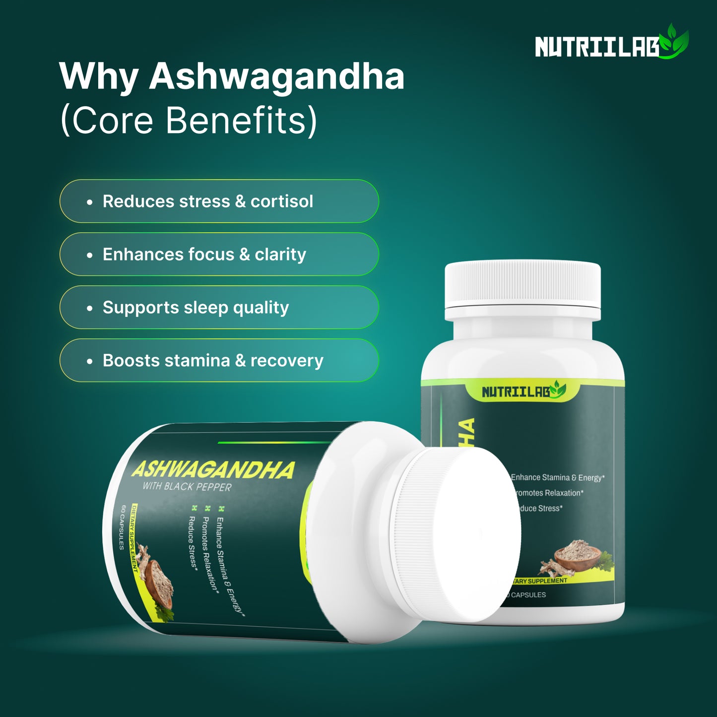 Nutriilab Organic Ashwagandha with Black Pepper