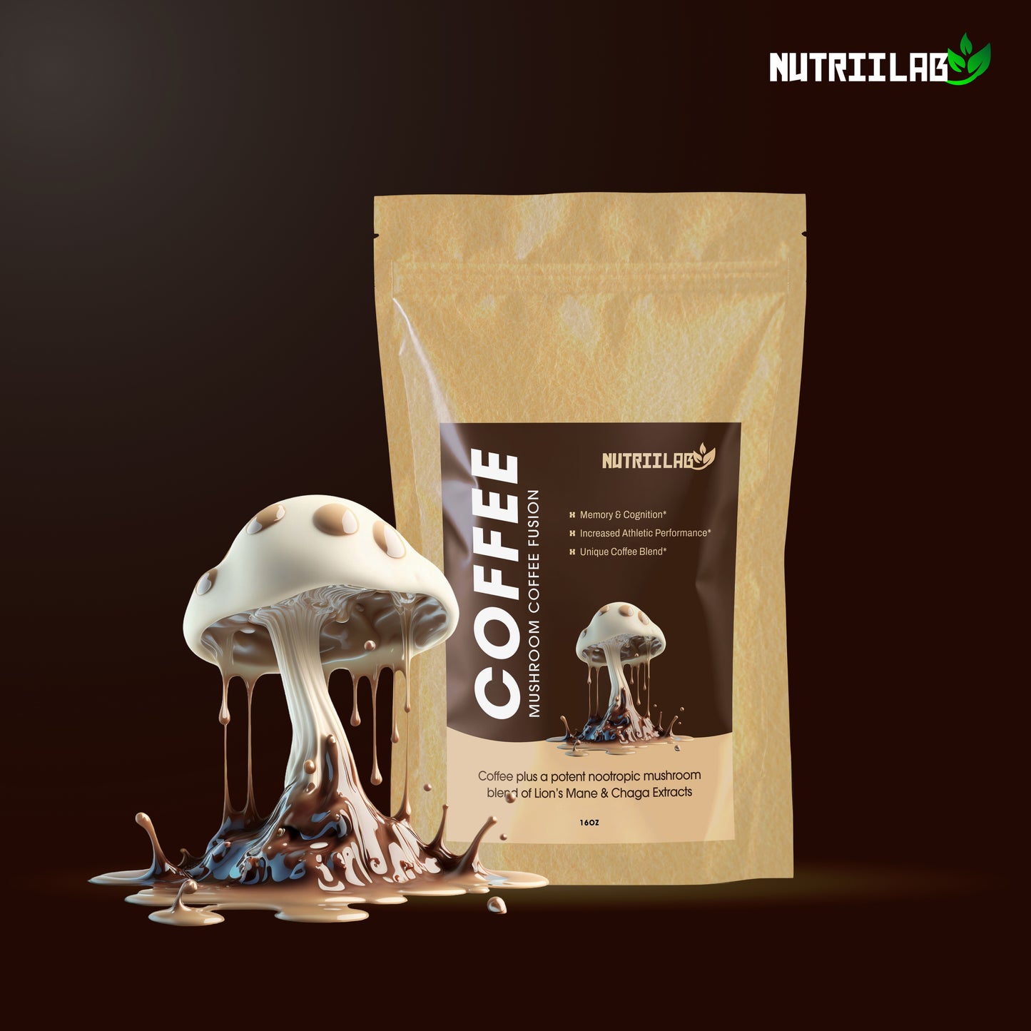 Nutriilab Mushroom Coffee | Best Organic Ground Coffee with Lion's Mane Mushroom and Chaga
