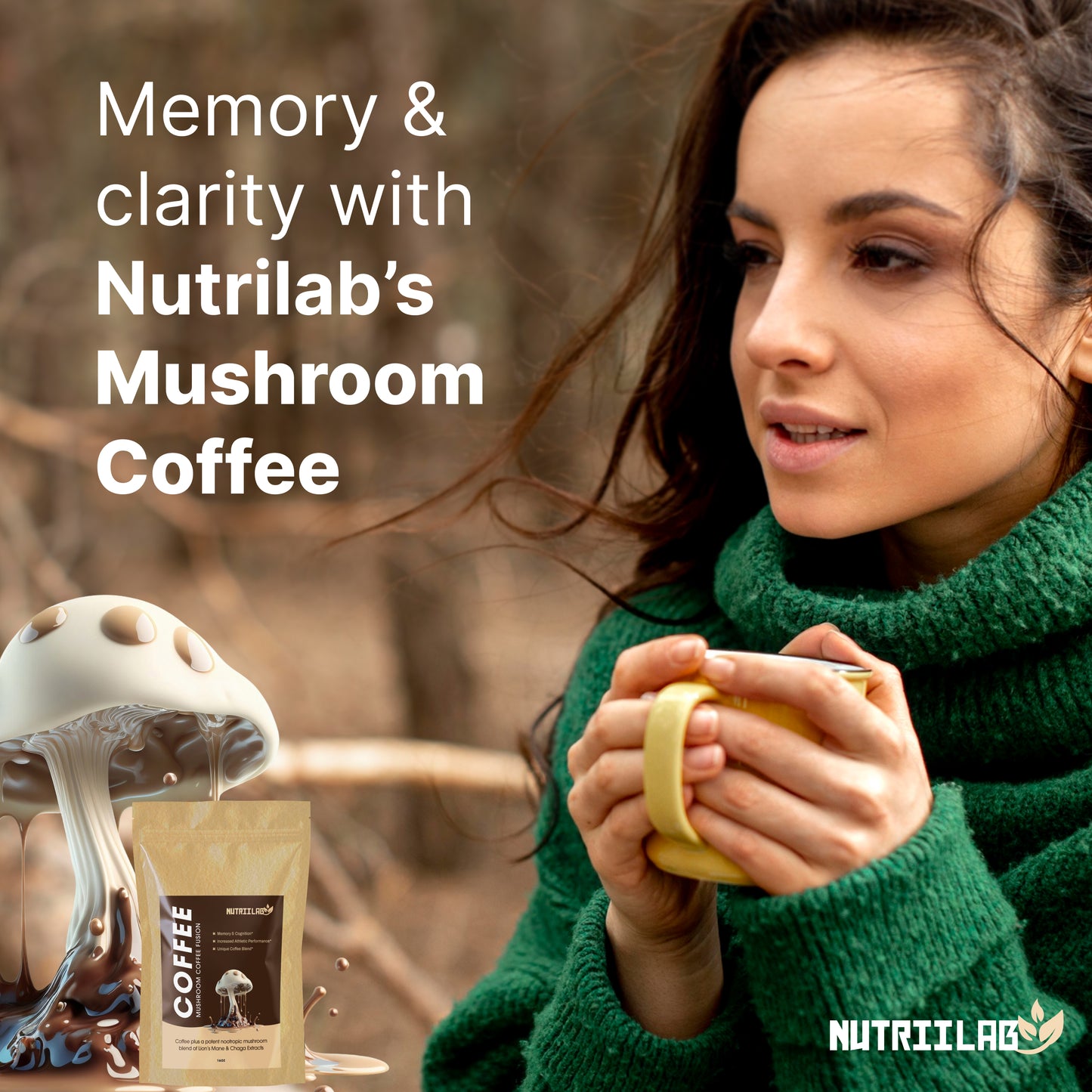 Nutriilab Mushroom Coffee | Best Organic Ground Coffee with Lion's Mane Mushroom and Chaga