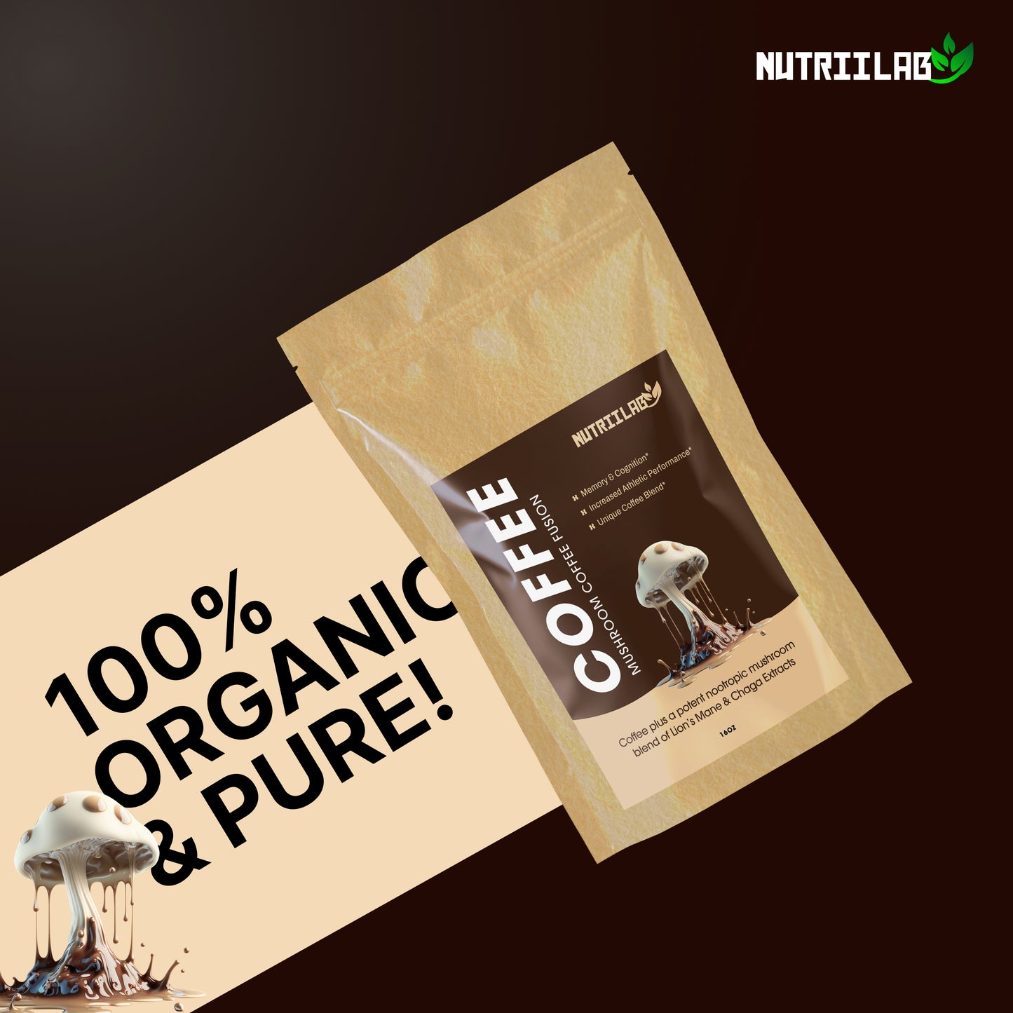Nutriilab Mushroom Coffee | Best Organic Ground Coffee with Lion's Mane Mushroom and Chaga