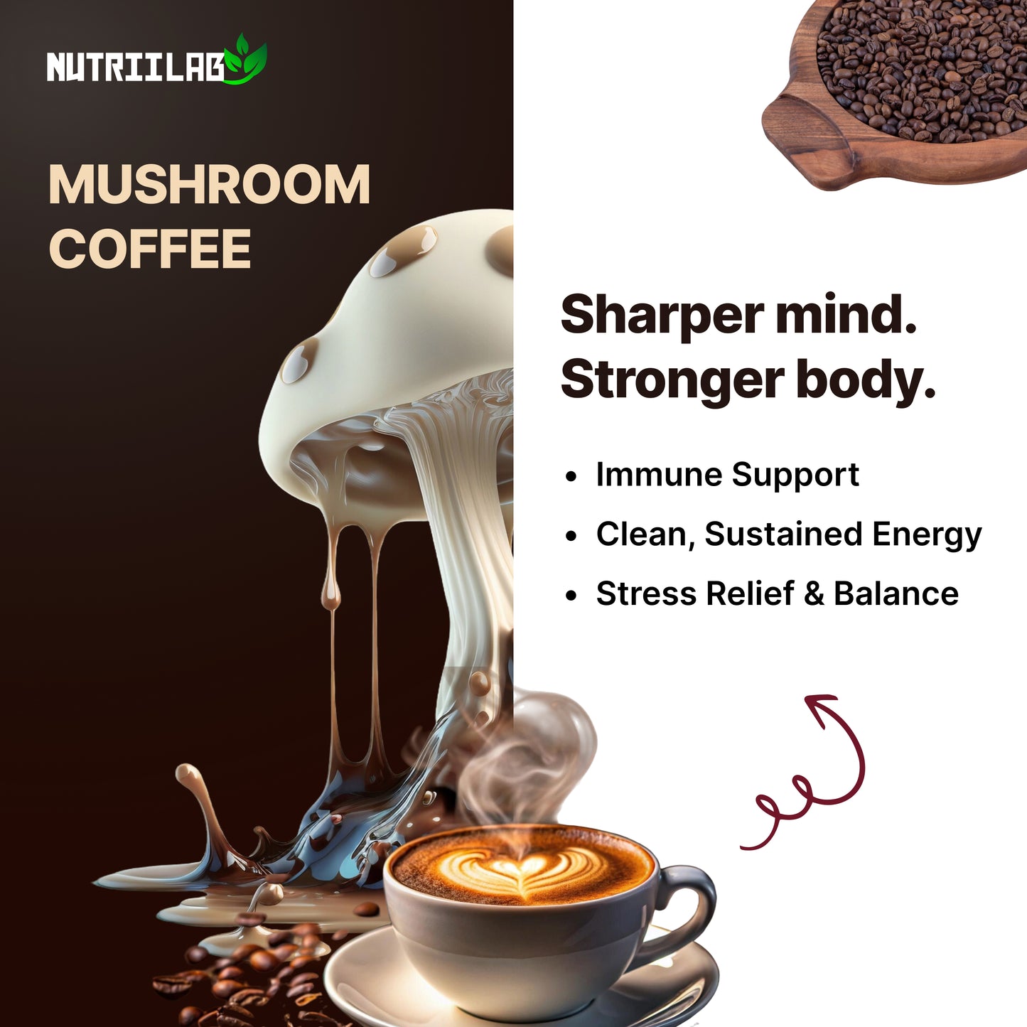 Nutriilab Mushroom Coffee | Best Organic Ground Coffee with Lion's Mane Mushroom and Chaga