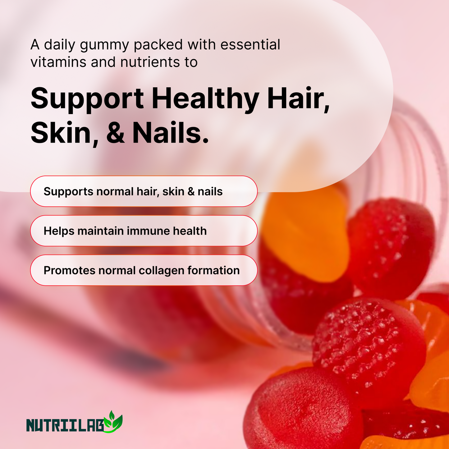 Hair, Skin & Nails Gummies | 6000mcg Biotin + Collagen & Vitamin C | Passion Fruit Flavor – 60ct