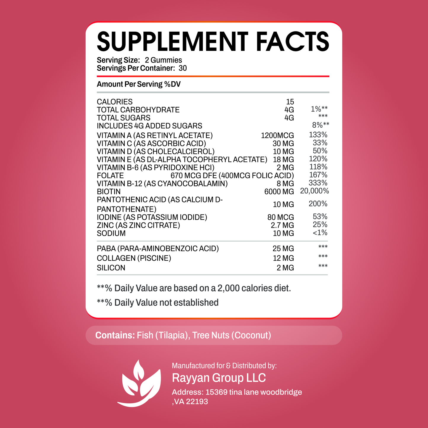 Hair, Skin & Nails Gummies | 6000mcg Biotin + Collagen & Vitamin C | Passion Fruit Flavor – 60ct