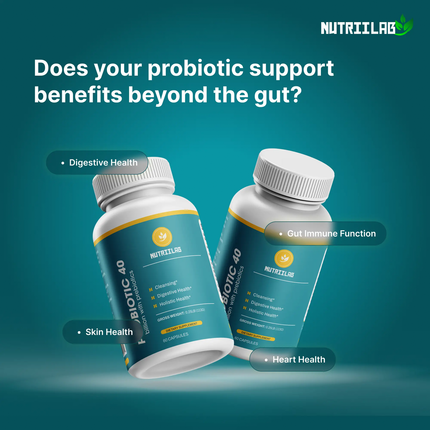 Premium Prebiotic & Probiotic Daily Blend 40 Billion (60 Day Supply) NUTRIILAB