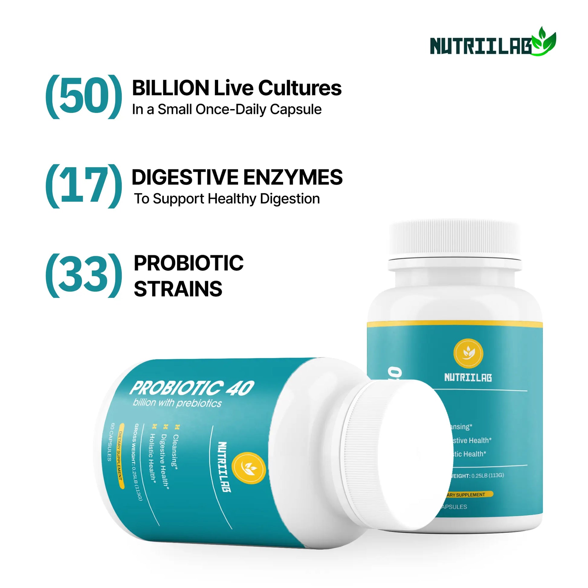 Premium Prebiotic & Probiotic Daily Blend 40 Billion (60 Day Supply) NUTRIILAB