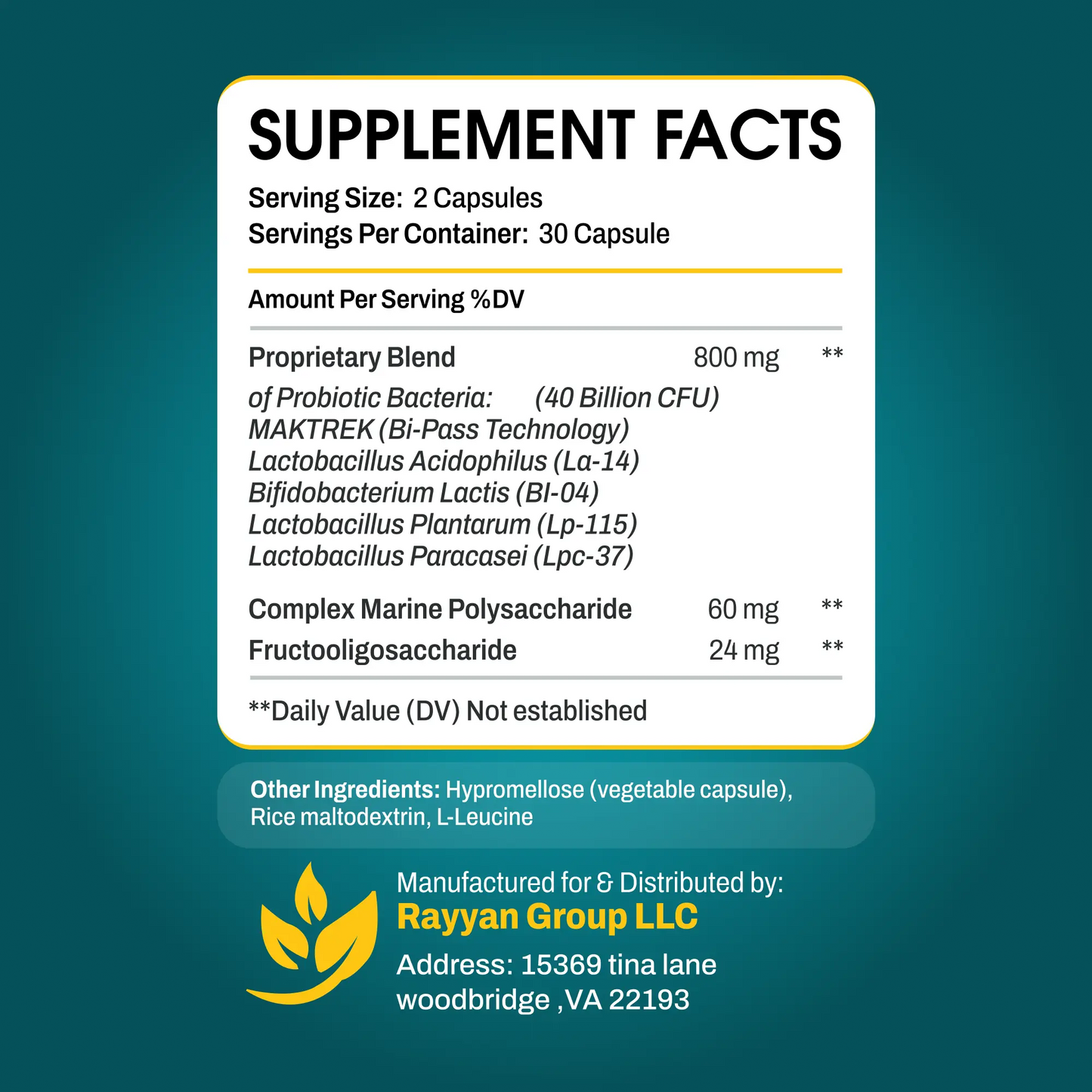 Premium Prebiotic & Probiotic Daily Blend 40 Billion (60 Day Supply) NUTRIILAB
