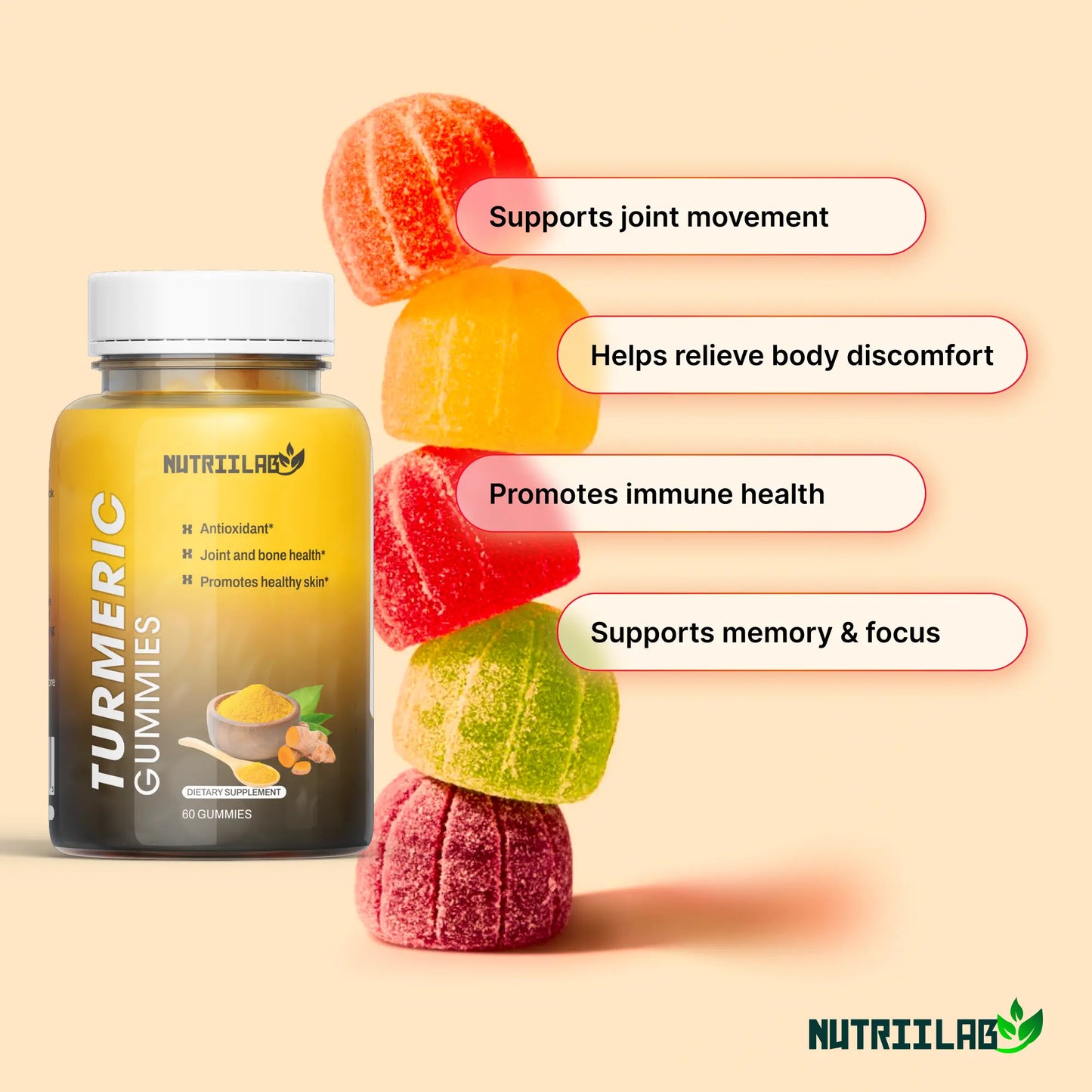 Turmeric & Ginger Gummies with Black Pepper NUTRIILAB