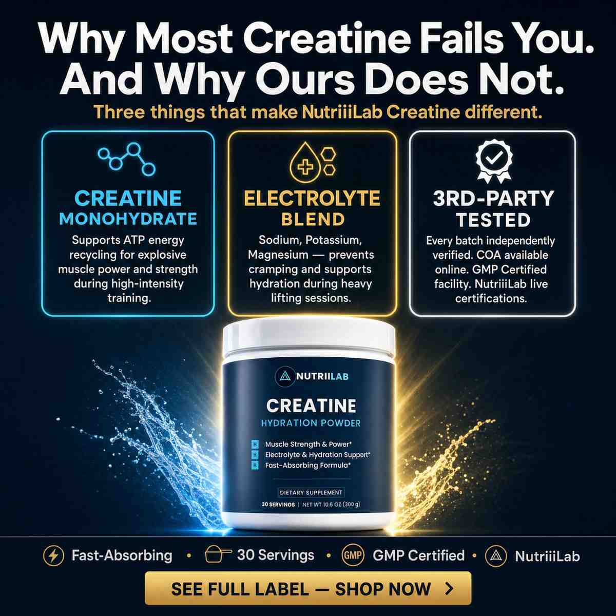 NutriiLab Creatine Powder – Monohydrate & Hydration Formula